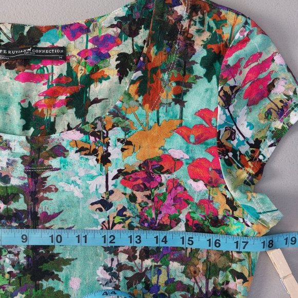 Peruvian Connection Tradewinds Dress Floral Cap Sleeve Crew Neck Above Knee - Picture 7 of 11